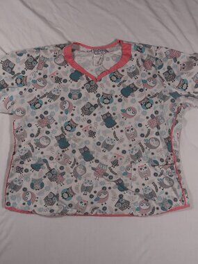UA Scrubs Owl Print Medical Scrub Top with Pink Trim